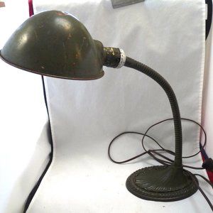 Antique vintage cast iron Art Deco goose neck green 440 copper shade